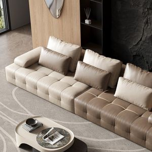 Sofá Lawrence de Cuero Genuino, Piel de Vacuno de Primera Calidad, Línea Recta, Moderno, Tres Plazas, para Sala de Estar - Product Image 2