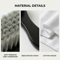 Lot de 3 brosses en poils de cheval gris pour l'entretien du cuir, nettoyage et polissage, sans rayures, poils doux, bois de hêtre, portable, OEM/ODM