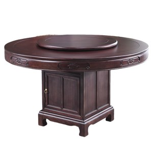 Chinese Style Solid Wood <b>Round</b> <b>Dining</b> <b>Table</b> With Rotation Feature <b>For</b> <b>Dining</b> Room Home Hotel Use Sandalwood Color - Product Image 2
