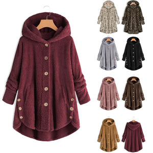 Custom logo Design Women's Oversized Hooded Plush <strong>Teddy</strong> <strong>Coat</strong> for Autumn Winter Loose Warm Outwear Buttoned Soft Jacket <strong>Plus</strong> <strong>Size</strong> - Product Image 1