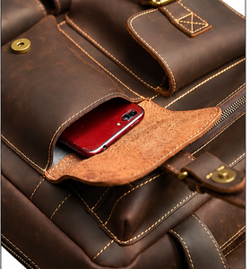 Classic Leather Travel Backpack <b>Large</b> Capacity Multiple Pockets Zipper Closure Soft Handle Casual Unisex Backpack - Product Image 4