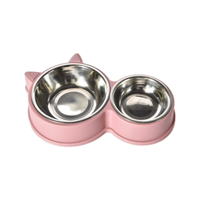Gamelle portable solide pour animaux de compagnie, détachable, en acier inoxydable 201 et plastique, avec décoration oreilles de chat, double gamelle, accessoires pour chats et chiens