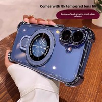 Étui de téléphone portable en TPU anti-chute de luxe à haute transparence pour iPhone 16 15 Pro Max Plus XR support à quatre coins magnétique