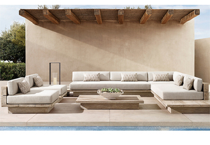 Set Divano Letto Lounge di Lusso dal Design Nordico Confortevole <span class=keywords><strong>in</strong></span> <span class=keywords><strong>Legno</strong></span> <span class=keywords><strong>Massello</strong></span> di Teak, Poltrona da Giardino per Esterni, Villa e Hotel - Product Image 3