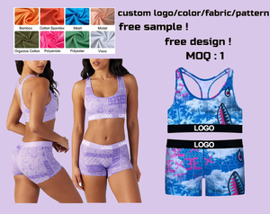 Ensemble de lingerie OEM en polyester et élasthanne sans couture, soutien-gorge grande taille pour femme, shorts pour garçons, logo personnalisé, faible MOQ, tenue de sport - Product Image 1