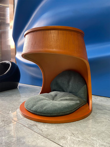 Vintage Barrel Sculpture <b>Cat</b> Cave Imitation <b>Wood</b> Texture Semi-enclosed <b>Cat</b> Bed Soft Cushion Home Pet Decor - Product Image 3