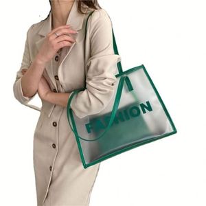 Wholesale Large Fashion PU Handle Travel Beach Waterproof Clear Transparent PVC Shopping Tote <b>Bag</b> for Women - Product Image 1