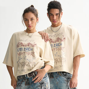 T-shirt Oversize à Manches Courtes Imprimé par Transfert Thermique, Coupe Boxy, en Tissu Éponge 270 g/m², avec Lettres Graphiques et Ourlet Brut, Style Hip Hop, Vente en Gros - Product Image 6