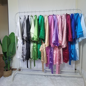 Women's Wedding Satin Blank Solid Color <strong>Robes</strong> <strong>Ladies</strong> Bridesmaid Silk <strong>Kimono</strong> <strong>Robe</strong> - Product Image 2