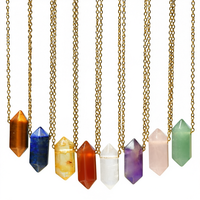 Collier pendentif colonne hexagonale en Aventurine verte naturelle, chaîne dorée, bijoux en cristal, cadeau