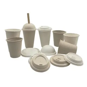 2024 Hot Disposable Bamboo 8OZ 12OZ 16OZ Bagasse Cup Hot Drink Cold Drink Lid Take Away Sugarcane Cups