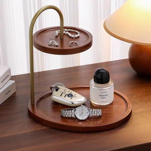 Solid Wood Double Layer Desktop <b>Shelf</b> Round <b>Standing</b> Organizer For Keys Cosmetics Jewelry Office Bedside Storage - Product Image 1