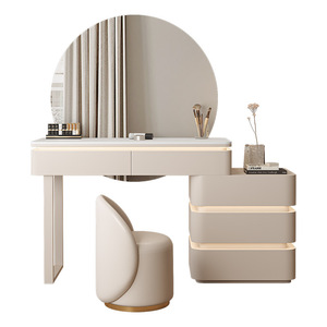 2025 Sản phẩm mới bảng đá bàn trang điểm phòng ngủ hiện đại đơn giản phong cách Kem tích hợp bàn trang điểm gỗ rắn - Product Image 5