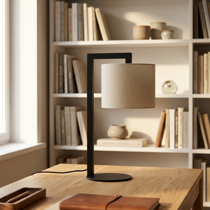 Modern Black Drum Shade Fabric <b>Table</b> Lamp <b>LED</b> E26/E27 AC Powered Eco-Friendly <b>Bedside</b> Floor Lamp for Hotel Bedroom Living Room - Product Image 2
