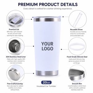 Custom Logo 20oz Double Wall Vacuum Insulated Car Tumbler 304 Stainless Steel Travel Mug With Straw for <b>Hot</b> and Cold Beverages - Product Image 2