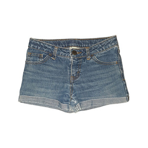 Shorts en jean pour femme coupe droite, détails boutonnés, tissu respirant écologique, taille mi-haute, Spandex/Coton, impression numérique, délavage clair - Product Image 1