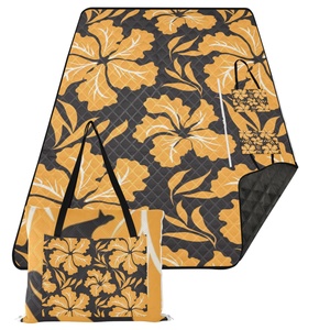 Hawaii Flowers New Arrival Outdoor Picnic Mat <b>Waterproof</b> Oxford Cloth Tote Bag Foldable Picnic Blanket with Zipper - Product Image 1