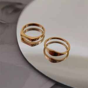 New Arrivals Simple Brushed Stainless Steel 18k Gold Plated Female Custom logo <b>Blank</b> <b>Rings</b> - Product Image 4