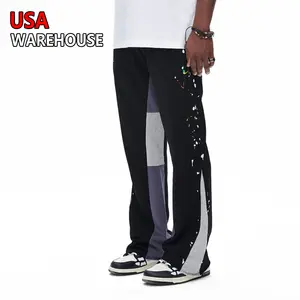 US Warehouse Flare Sweat Pants Hombres Loose Patchwork Casual Stacked Sweat Pants Pantalones de chándal acampanados