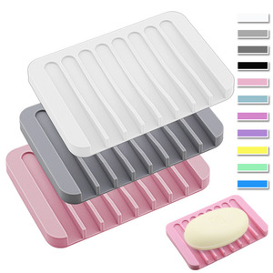 Qianrui Soap Dish Rectangular PP Self Drain Non Slip Countertop Organizer White Gray Black - Product Image 2