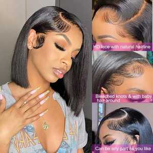 Perruque courte sans colle en <span class=keywords><strong>cheveux</strong></span> humains vierges vietnamiens, qualité 12A, super double trame, fermeture en dentelle 4x4, lisse et <span class=keywords><strong>droite</strong></span> - Product Image 5