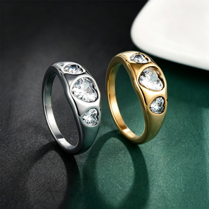 Elegante Anillo de Tres Corazones de Acero Inoxidable 316L para Mujer, Circonia Cúbica <span class=keywords><strong>AAA</strong></span>, Chapado en Oro de 18K, Resistente al Agua, Joyería Romántica con Corazón Gratis - Product Image 2