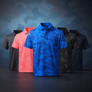 Polo de golf informal de manga corta con logotipo personalizado 88% poliéster 12% Spandex estampado de camuflaje - Product Image 1