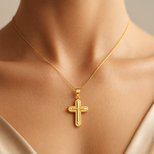 Colgante de Cruz Grande de Oro de 14K, Hecho a Mano, Ornamental, Decorativo, Unisex, Amuleto Religioso Elegante para Mujeres y Hombres - Product Image 5