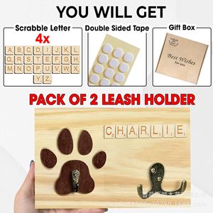 Soporte de pared de madera para collares de mascotas con diseño de pata y placas para nombres, para perros y gatos, soporte para correas, perchero y gancho de almacenamiento. - Product Image 3
