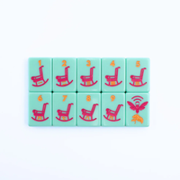 Set Mahjong Amerika Warna Hijau Mint Pastel Kustom dengan Cetakan Bunga Willow Segar yang Dilukis Tangan untuk Hiburan