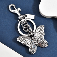 Porte-clés vintage papillon en strass, breloque de sac papillon en métal doré et argenté avec fermoir mousqueton, accessoire de sac à main