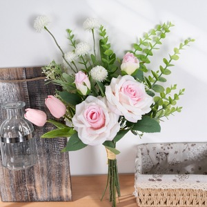 ช่อดอกกุหลาบประดิษฐ์ CallaFloral สีชมพูขาว สำหรับตกแต่งงานแต่งงานและบ้าน CF01182A - Product Image 1