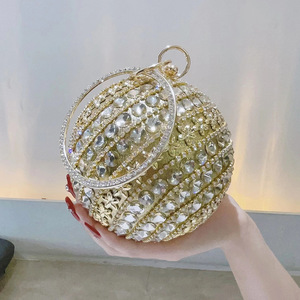 Womens Artificial Pearl Evening Bag Round Ball Shape <b>Clutch</b> Purse Party <b>Wedding</b> Handbag with Rhinestone Ring Handle - Product Image 5