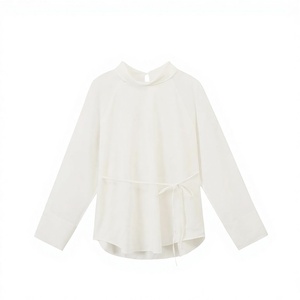 Camicetta da <span class=keywords><strong>Donna</strong></span> 100% <span class=keywords><strong>Cotone</strong></span> Stile Wabi-sabi Francese Minimalista con Collo a Cappuccio e Laccio, Sofisticata per Primavera e Autunno - Product Image 2