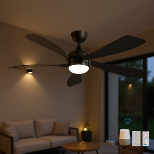 LED Low Profile Ceiling Fan 52-Inch 5 Blades DC Motor Remote Control Modern Design For Patio Living <b>Room</b> - Product Image 2