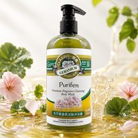 Gel Douche Hydratant au Geranium, Parfum Herbal Longue Durée, Nettoyant Corporel pour le Contrôle du Sébum du Dos, Lavage Doux 500ml