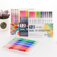 Marqueurs artistiques à double pinceau, 12/18/24/36/48/72/100 couleurs, stylo à pointe Fine et à pointe d'aquarelle, pour dessin, peinture, papeterie