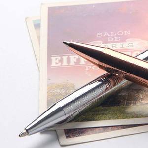 Stylos à bille élégants en métal argenté et or rose de haute qualité avec logo personnalisé, largeur d'écriture de 1,0 mm - Product Image 5