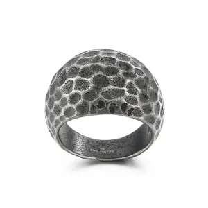 In Stock Men Unique Retro Gold/silver/black Stainless Steel Pitted Surface Jewelry Ring