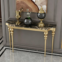 Console étroite en marbre avec structure en acier inoxydable, buffet mural de luxe pour couloir d'hôtel et entrée de maison