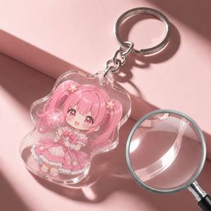 Porte-clés personnalisé en acrylique découpé au laser double face, motif anime mignon, porte-clés en plastique pailleté dessin animé, breloque en acrylique époxy - Product Image 1