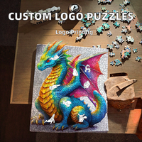 Boîte cadeau promotionnelle personnalisée avec logo, puzzle éducatif, art fantaisie dragon, impression CMYK sur carton gris, découpe de précision, finition mate