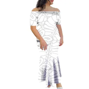 Baixo preço polinésio Elei Tribal Design personalizado elegante Fishtail Vestidos Pacific Island Art Off Shoulder Mermaid Dress