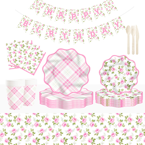 DAMAI - Juego de Vajilla Desechable para Fiestas, Vajilla Desechable para Fiestas de Té, Platos, Vasos y Servilletas de Papel - Product Image 1