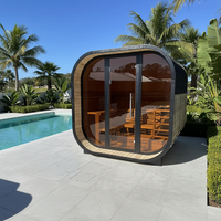 Sauna Tradisional Luar Ruangan Besar dari Kayu Spruce Terkarbonisasi untuk Rumah Keluarga dengan Pemanas Listrik dan Lampu LED Ambient Mewah