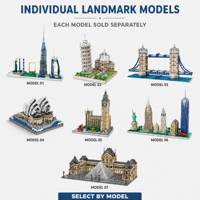 Set de Bloques de Construcción de Arquitectura Emblemática Personalizado de 7 Modelos, Juguetes 3D DIY de Construcción Urbana, Exhibición STEM, MOC, OEM, ODM, Marca Privada