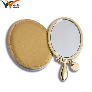 PU Pouch <b>Mirror</b> Gold Plated Portable Mini Oval Handheld <b>Compact</b> <b>Mirror</b> With Pendant - Product Image 2