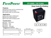 Batería Recargable AGM FirstPower FP1250D 12V5AH para UPS y Embarcaciones - Unidad de Suministro de Energía para Control de Acceso/Alarma contra Incendios