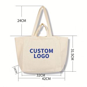 Sac fourre-tout en toile de coton personnalisable avec double poignée, avec logo personnalisé et motif de lettres pour le shopping - Product Image 3