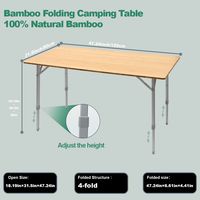 Table de camping pliante en bambou, portable, hauteur réglable, mobilier d'extérieur, design 4 plis, plage, jardin, voyage
